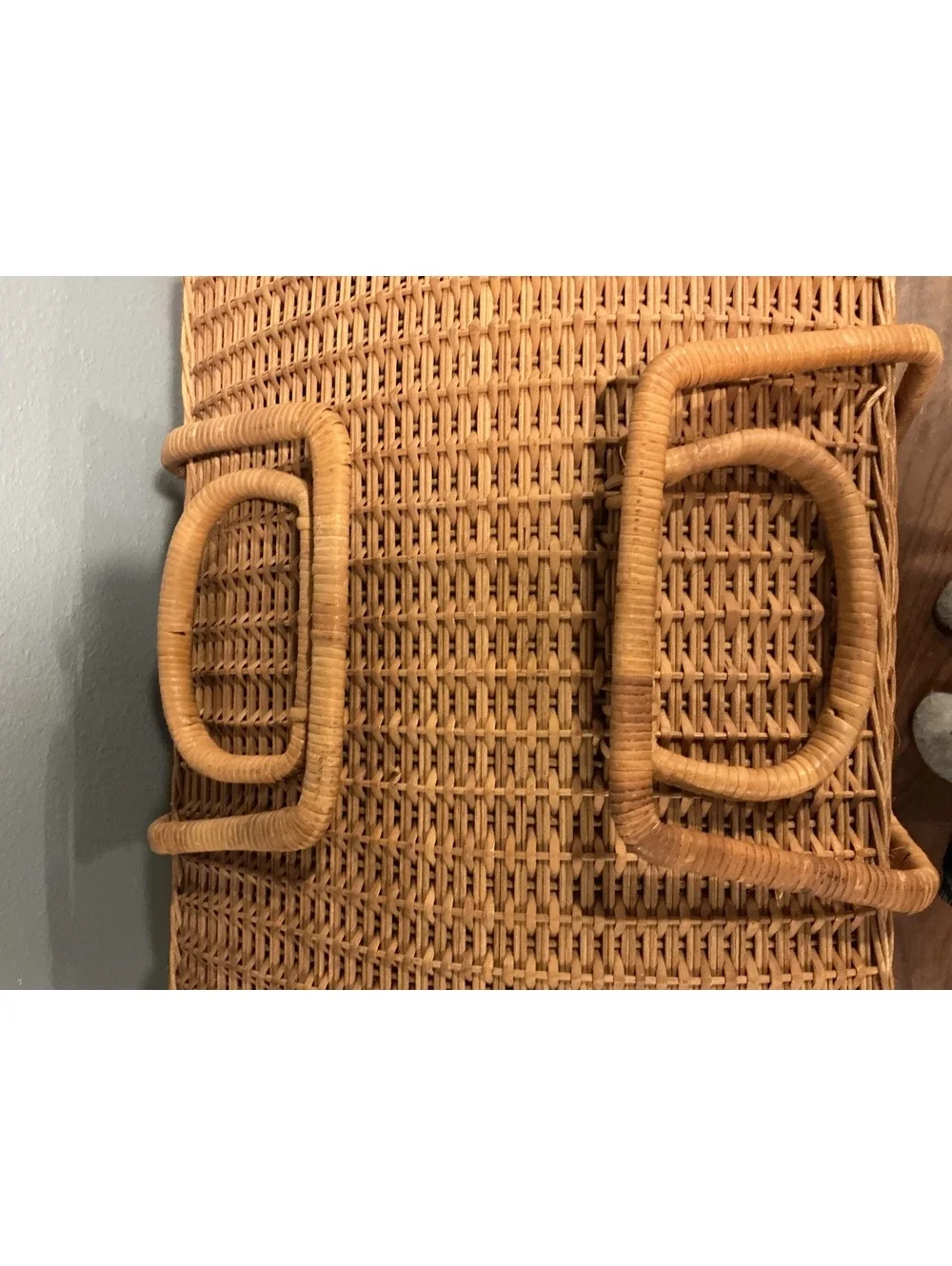 Vintage Wicker Picnic Basket with Handles Large Hinged Lid